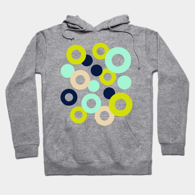 DROPS Polka Dots Rings Geometric Mid-Century Abstract in Retro Midnight Blue Green Mint Cream Fuchsia Hot Pink - UnBlink Studio by Jackie Tahara Hoodie by UnBlink Studio by Jackie Tahara